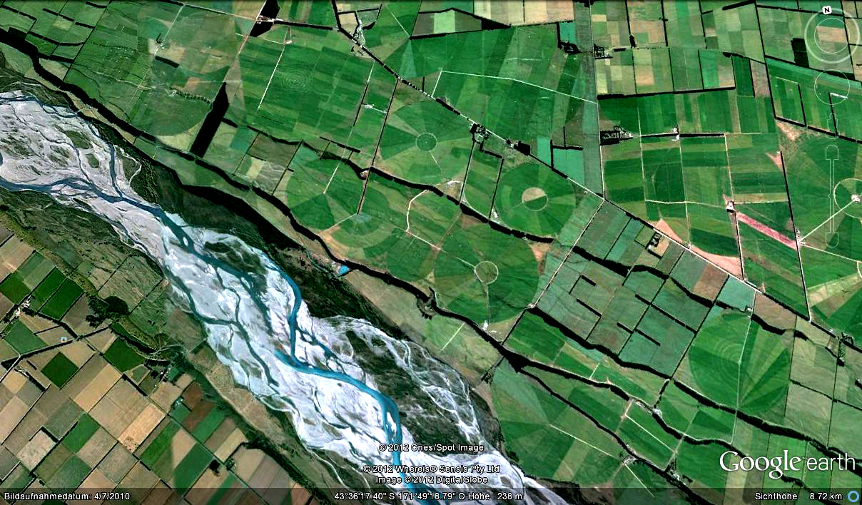 Bodenbewässerung mit Wasser aus Gletscherregionen in Neuseeland