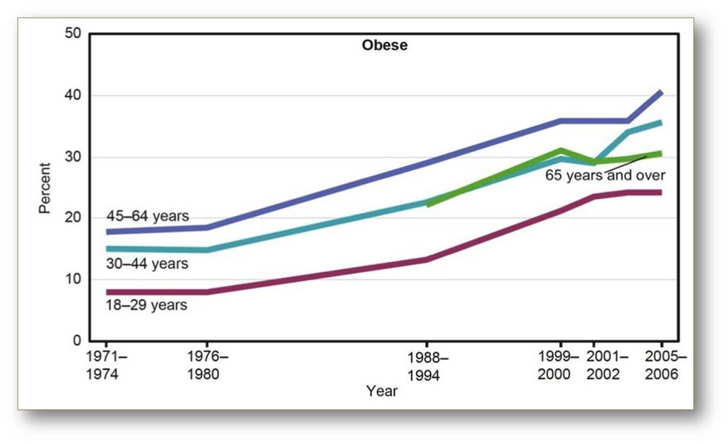 Prozentualer Anteil fettleibiger Menschen (Body-Mass-Index > 30 kg/m²) an der Bevölkerung der USA